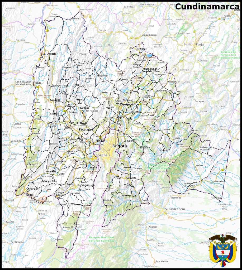 Mapa del departamento de Cundinamarca.
