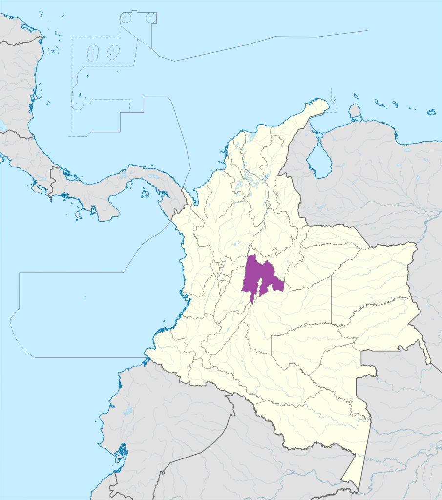 Mapa de ubicación del departamento de Cundinamarca en Colombia.