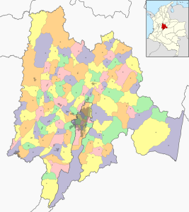 Mapa mudo coloreado del departamento de Cundinamarca.
