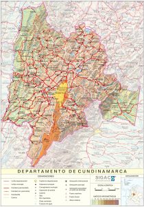 Mapa del relieve del departamento de Cundinamarca.