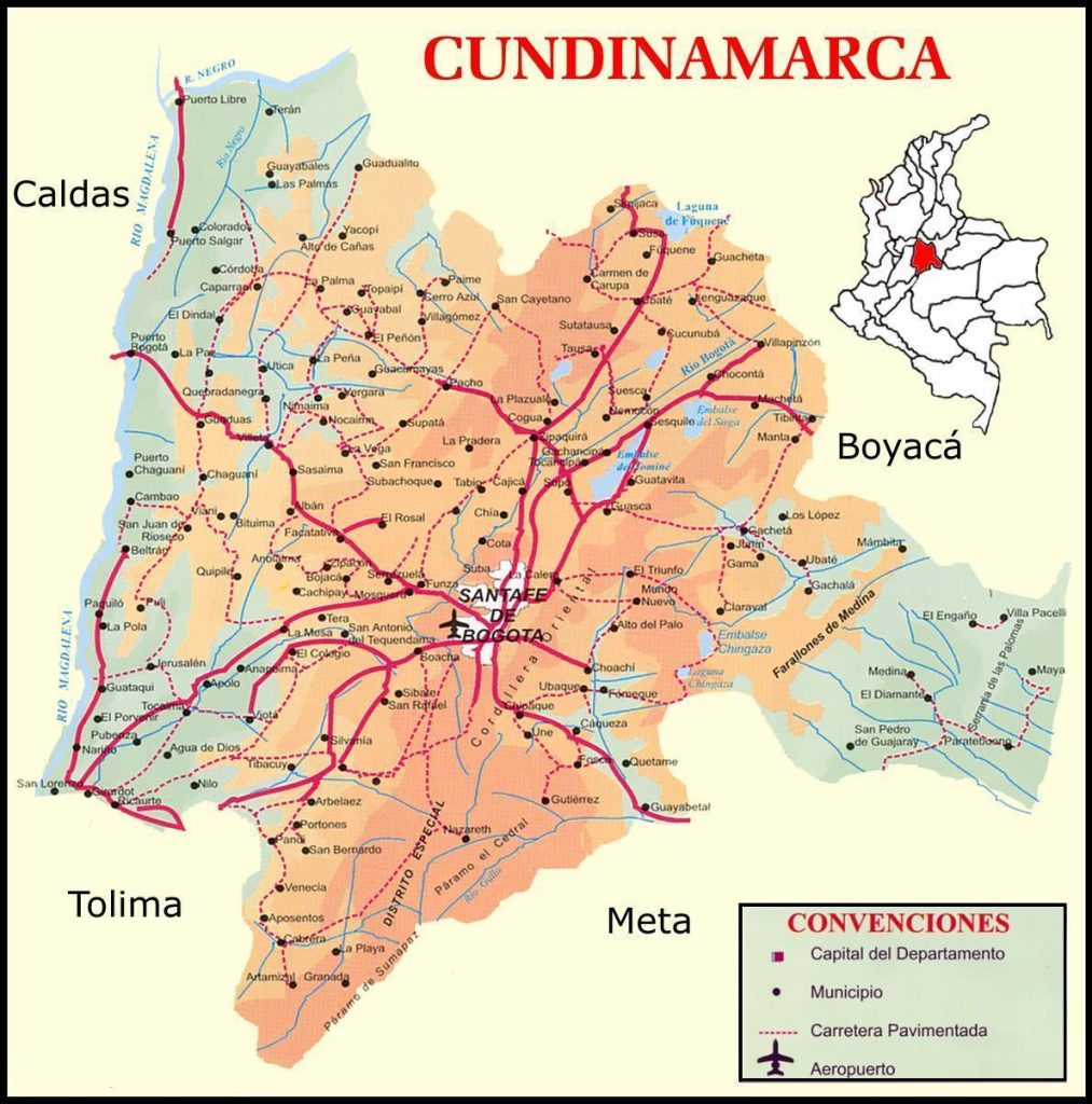 Mapa de las principales ciudades del departamento de Cundinamarca.