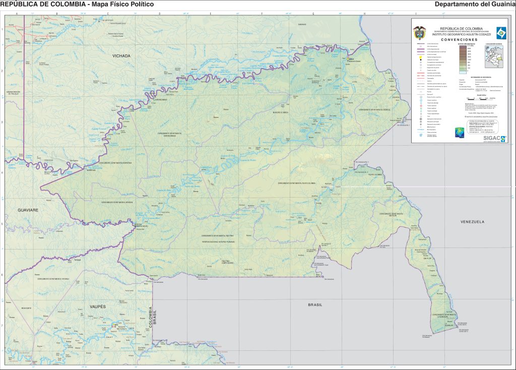 Mapa físico del departamento de Guainía.