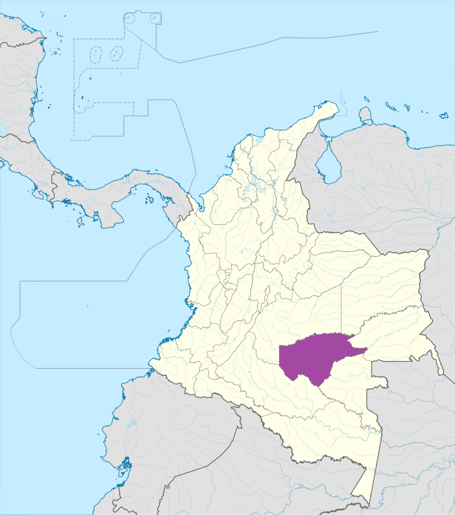 Mapa de ubicación del departamento del Guaviare en Colombia.