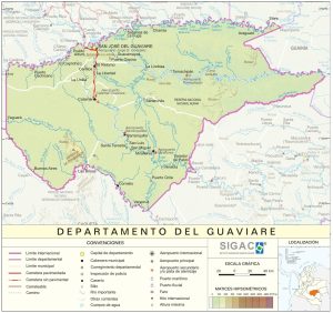 Mapa del relieve del departamento del Guaviare.