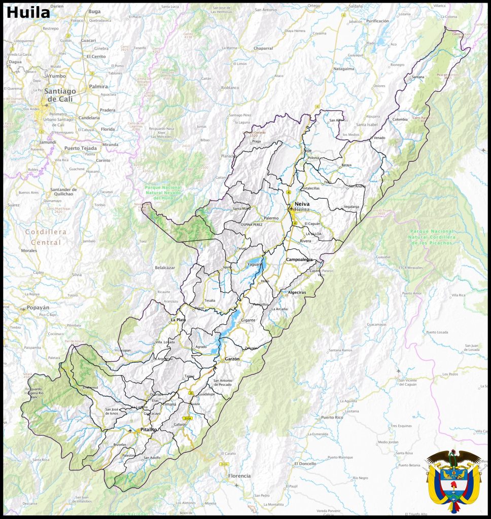 Mapa del departamento del Huila.