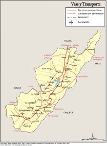 Vías y transporte en el departamento del Huila.
