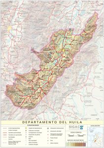 Mapa del relieve del departamento del Huila.