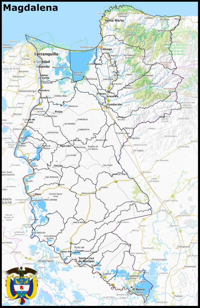 Mapa del departamento del Magdalena.