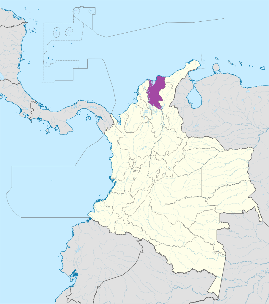 Mapa de ubicación del departamento del Magdalena en Colombia.