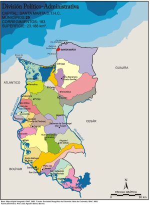 Mapa político del departamento del Magdalena