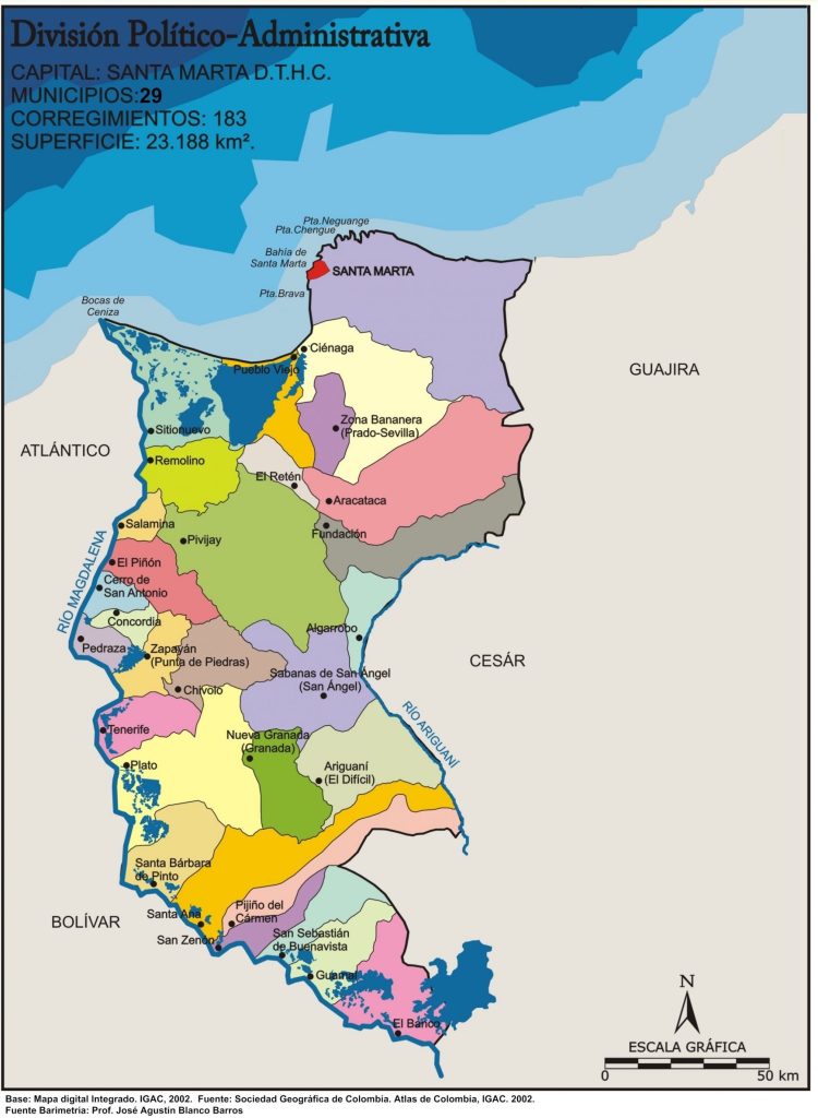 Mapa político del departamento del Magdalena.