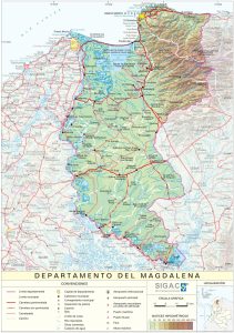 Mapa del relieve del departamento del Magdalena.