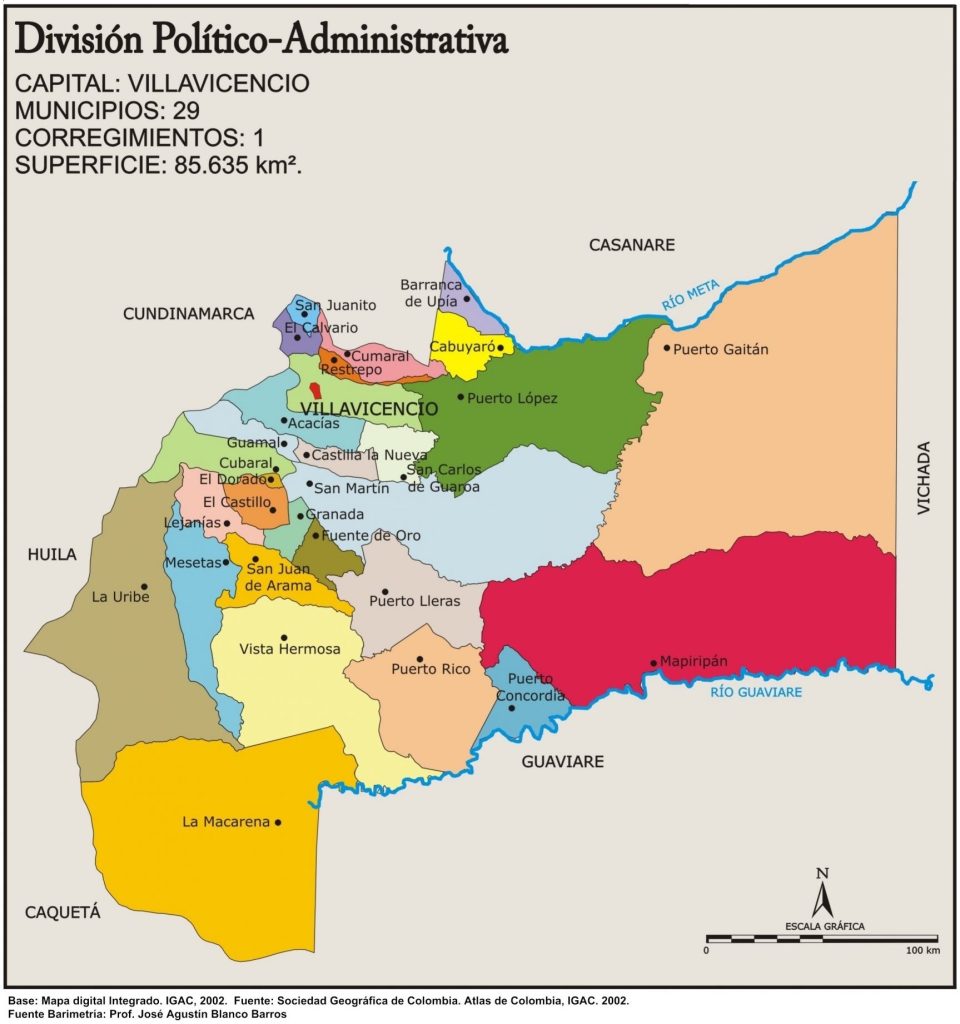 Mapa político del departamento del Meta.
