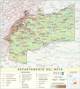 Mapa del relieve del departamento del Meta.