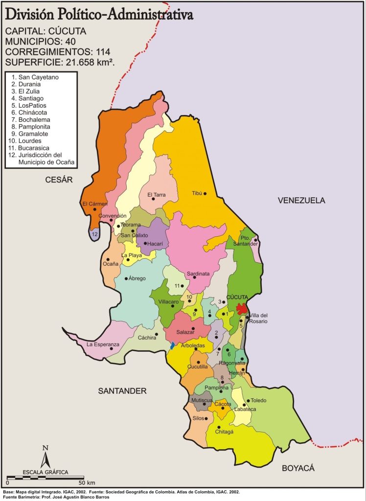 Mapa político del departamento de Norte de Santander.