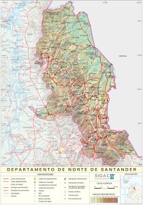 Mapa del relieve del departamento de Norte de Santander.