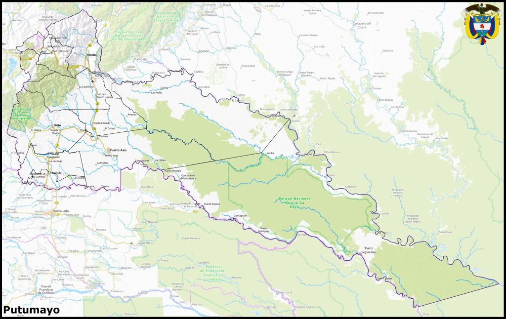 Mapa del departamento del Putumayo.