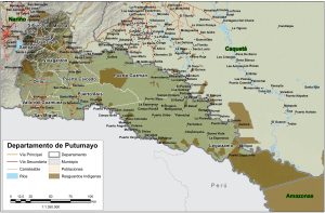 Mapa geográfico del departamento del Putumayo.