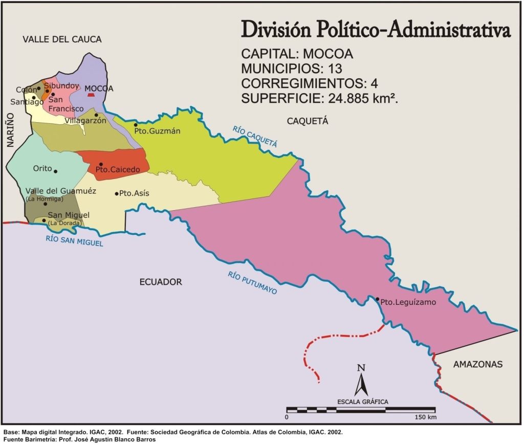 Mapa político del departamento del Putumayo.