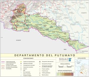 Mapa del relieve del departamento del Putumayo.