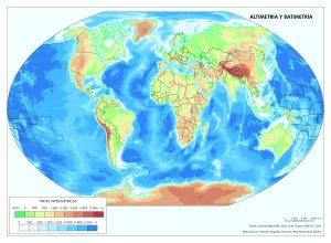 Altimetría y batimetría en el mundo.