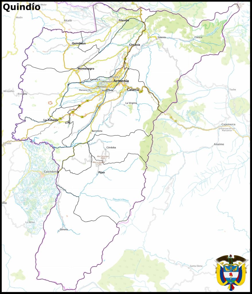 Mapa del departamento del Quindío.