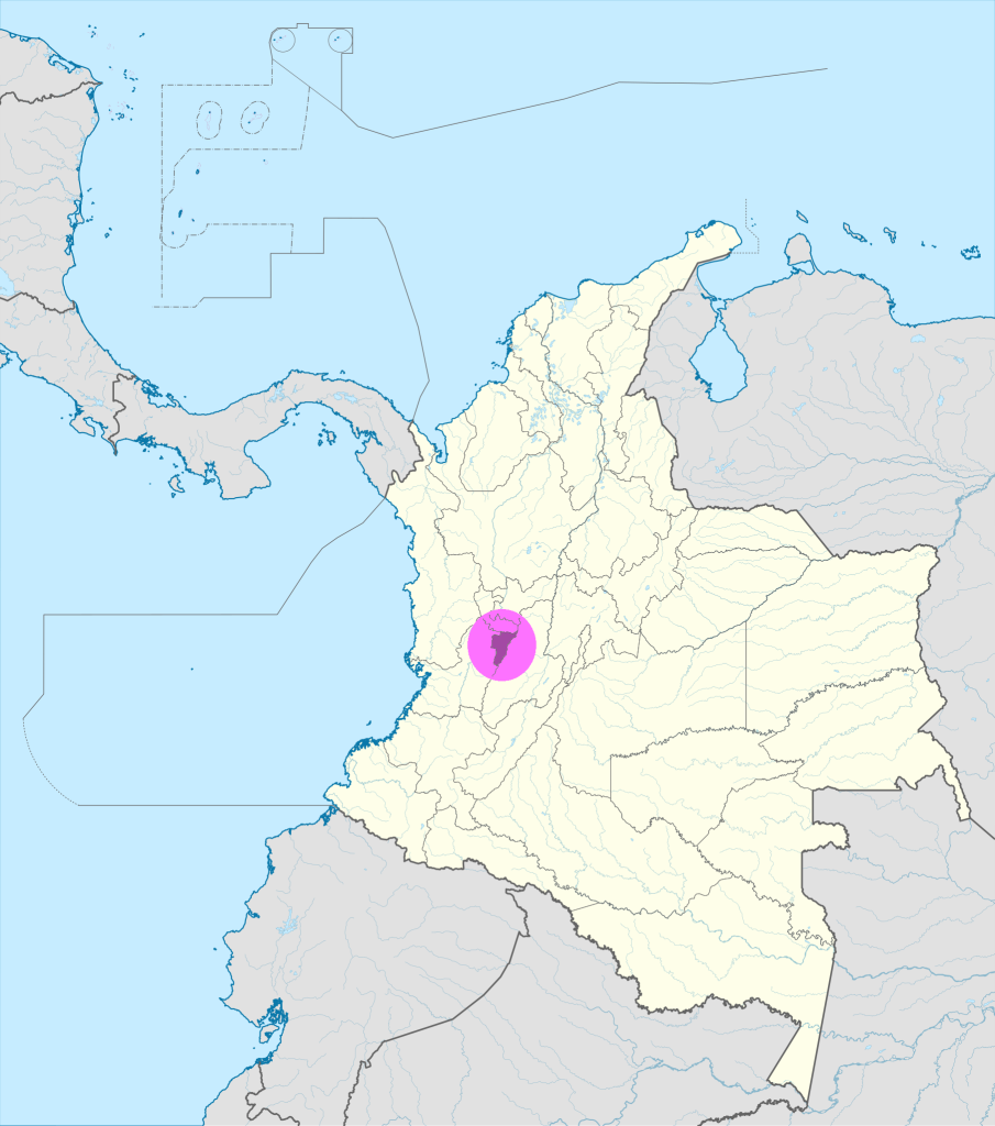 Mapa de ubicación del departamento del Quindío en Colombia.