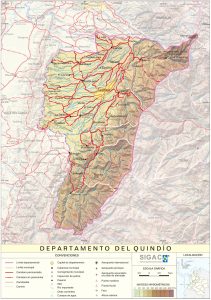 Mapa del relieve del departamento del Quindío.