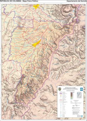 Mapa físico del departamento del Quindío