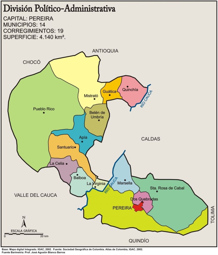 Mapa político del departamento de Risaralda.