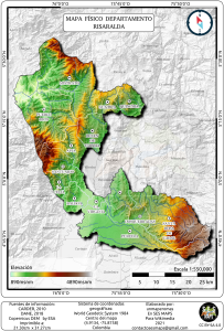 Mapa físico de Risaralda.
