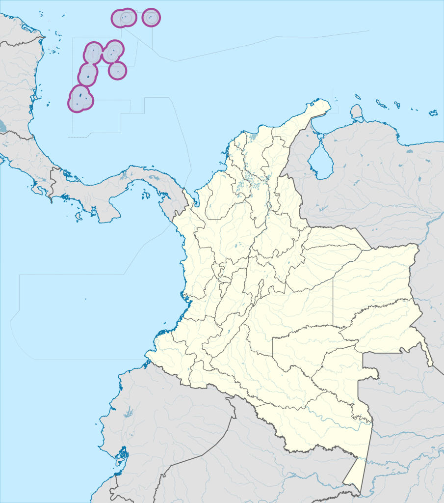 Mapa de ubicación de San Andrés, Providencia y Santa Catalina en Colombia.