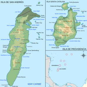 Mapa topográfico de San Andrés, Providencia y Santa Catalina.