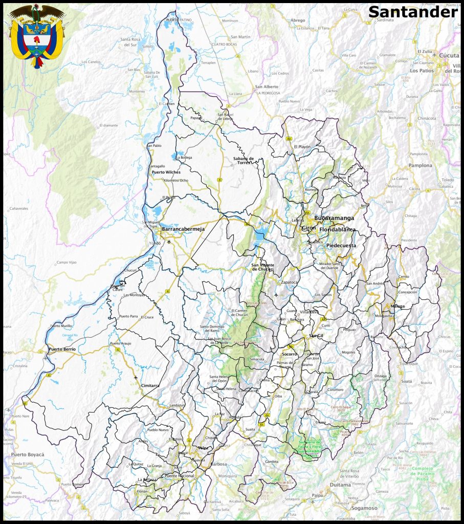Mapa del departamento de Santander.