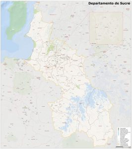 Mapa geográfico del departamento de Sucre (Colombia).