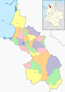 Mapa mudo coloreado del departamento de Sucre (Colombia).