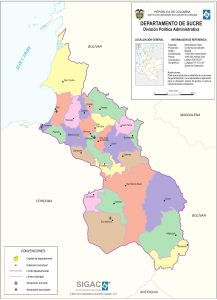 División político-administrativa del departamento de Sucre (Colombia).
