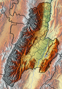 Mapa físico en blanco del departamento del Tolima.
