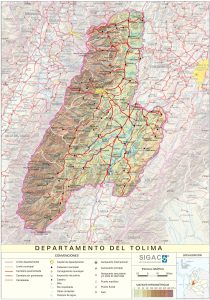 Mapa del relieve del departamento del Tolima.