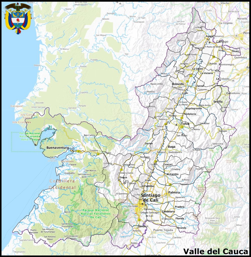 Mapa del departamento del Valle del Cauca.