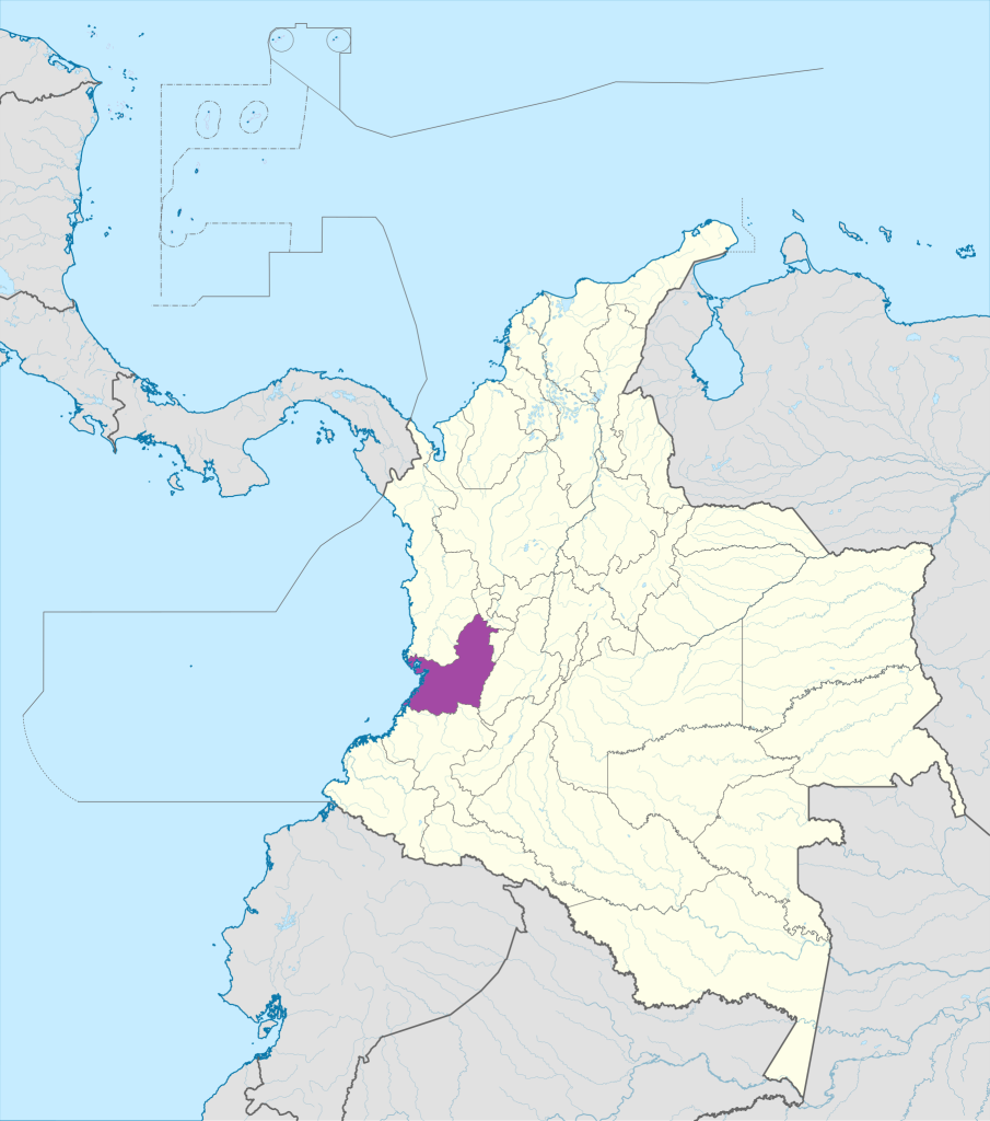 Mapa de ubicación del departamento del Valle del Cauca en Colombia.