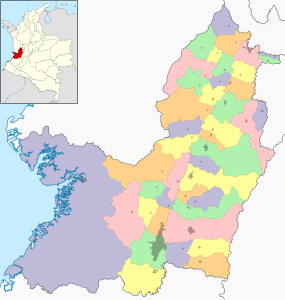 Mapa mudo coloreado del departamento del Valle del Cauca.