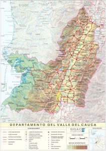 Mapa del relieve del departamento del Valle del Cauca.