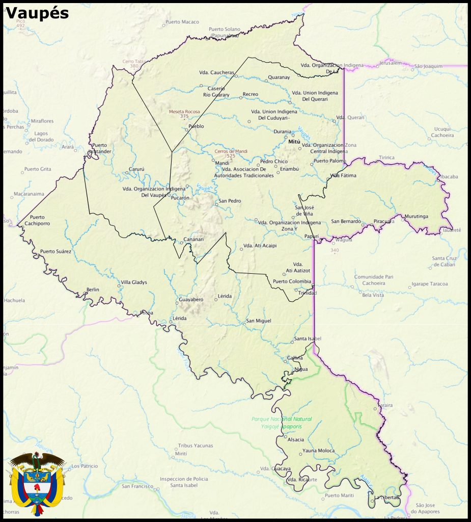 Mapa del departamento del Vaupés.