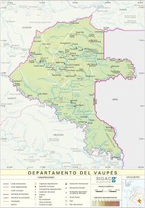 Mapa del relieve del departamento del Vaupés.
