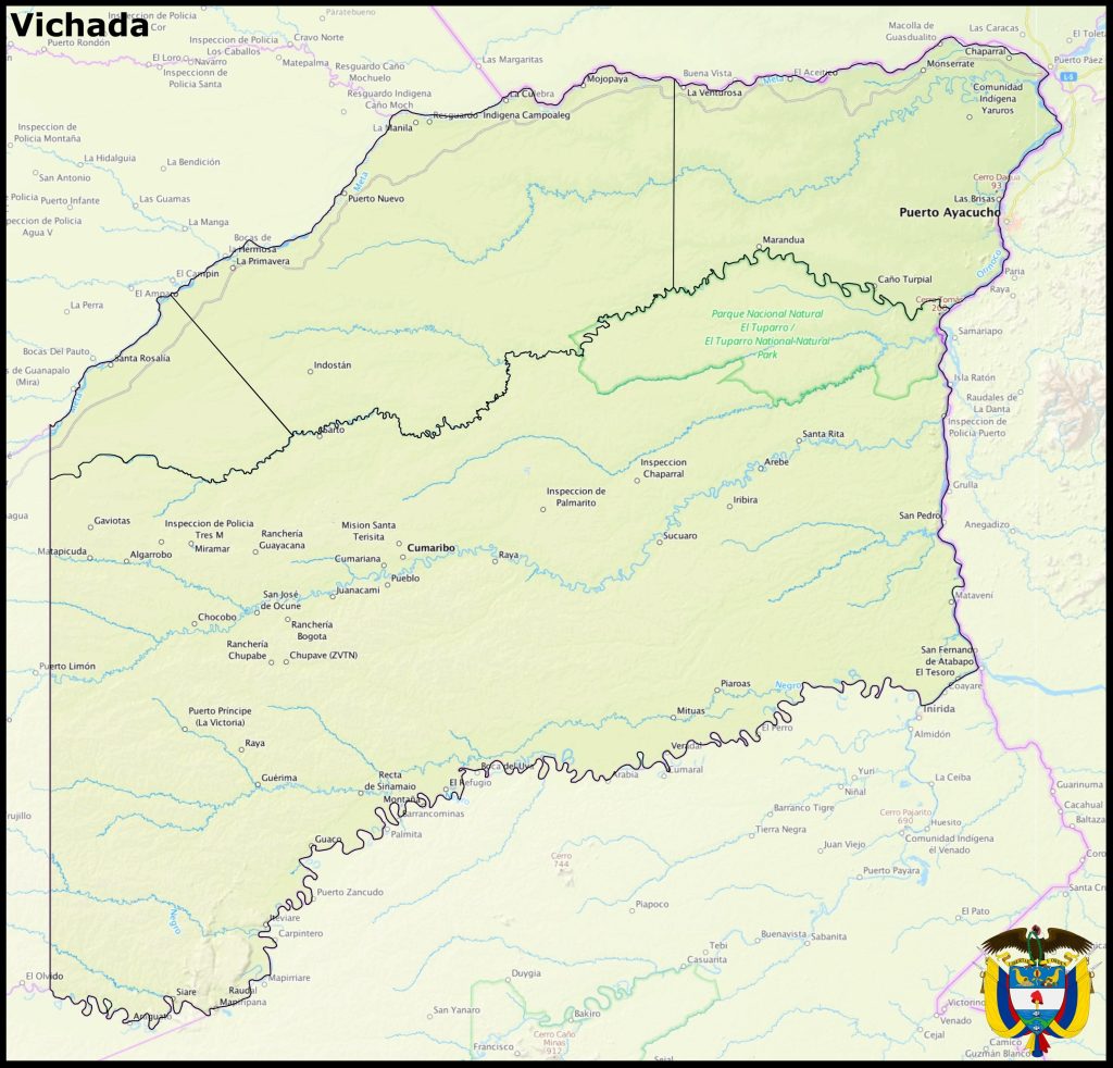 Mapa del departamento del Vichada.
