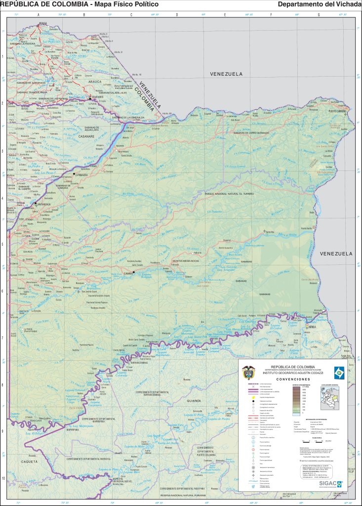 Mapa físico del departamento del Vichada.