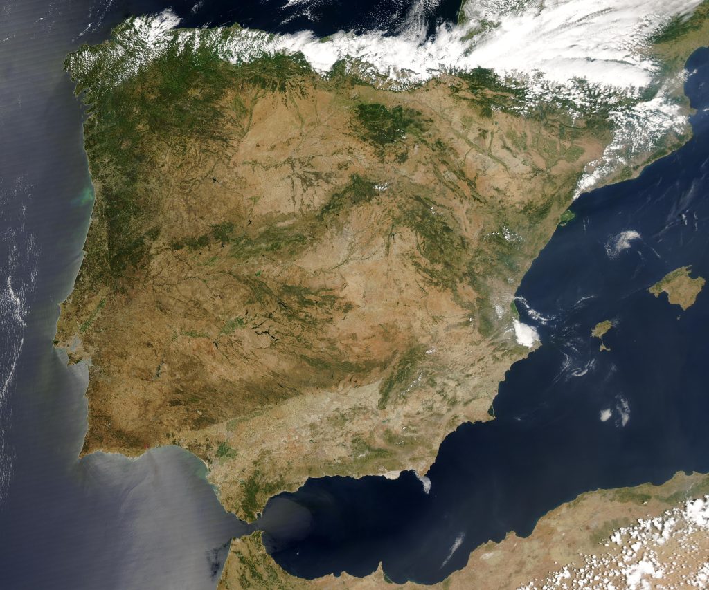 Imagen de satélite de España y Portugal.