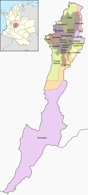 Mapa político de la ciudad de Bogotá