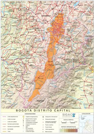 Mapa físico de Bogotá, Distrito Capital